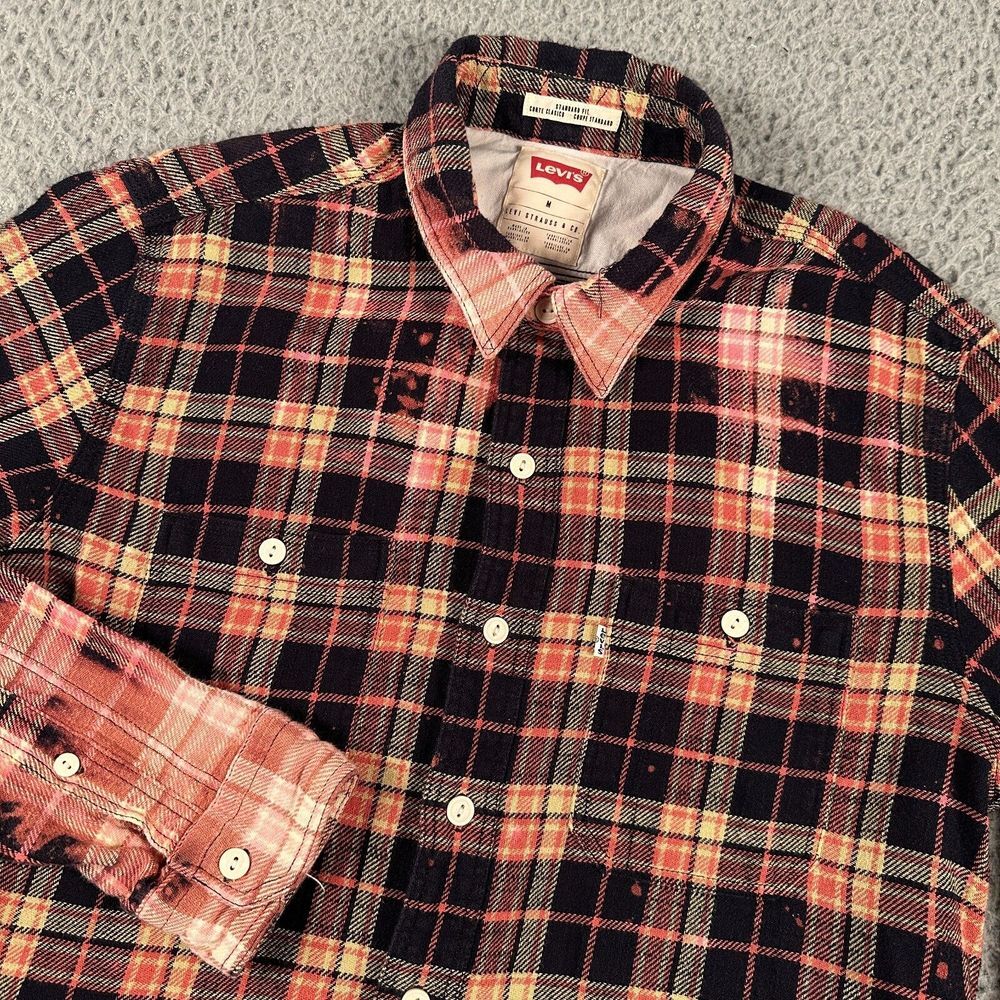 Levis Shirt Mens Medium Multi‎ Color Plaid Bleached Flannel Button Up